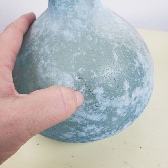 SAN MIGUEL VIDRIOS Textured Green Bulbous Recycled Art Glass Vase Bottle SPAIN - Picture 5 of 8